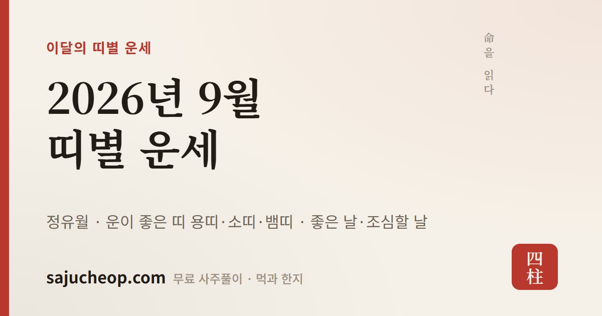2026년 9월 띠별 운세 — 정유월, 12띠 점수와 좋은 날