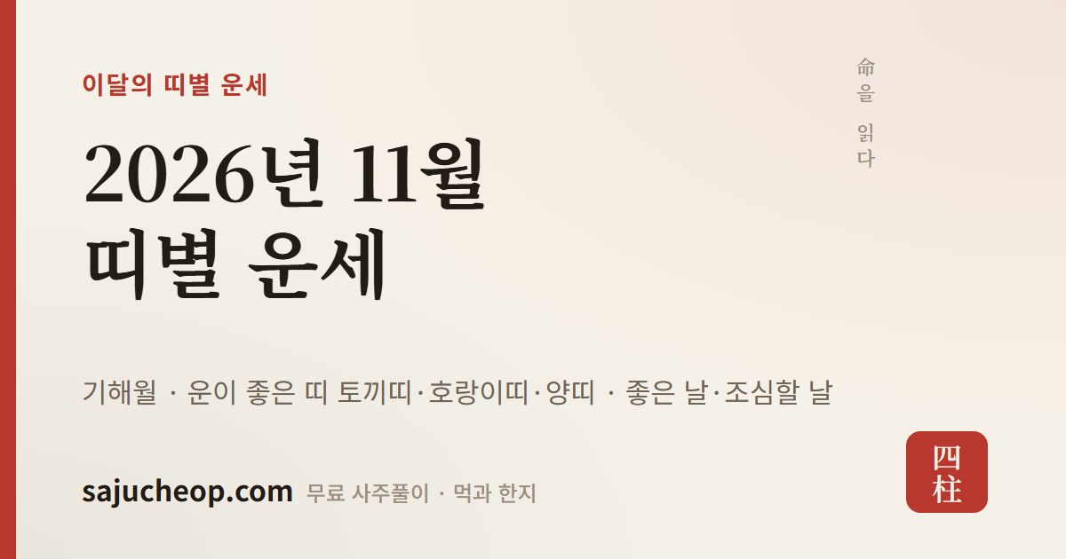 2026년 11월 띠별 운세 — 기해월, 12띠 점수와 좋은 날