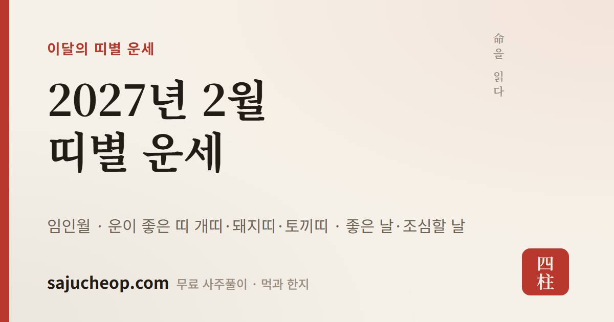2027년 2월 띠별 운세 — 임인월, 12띠 점수와 좋은 날