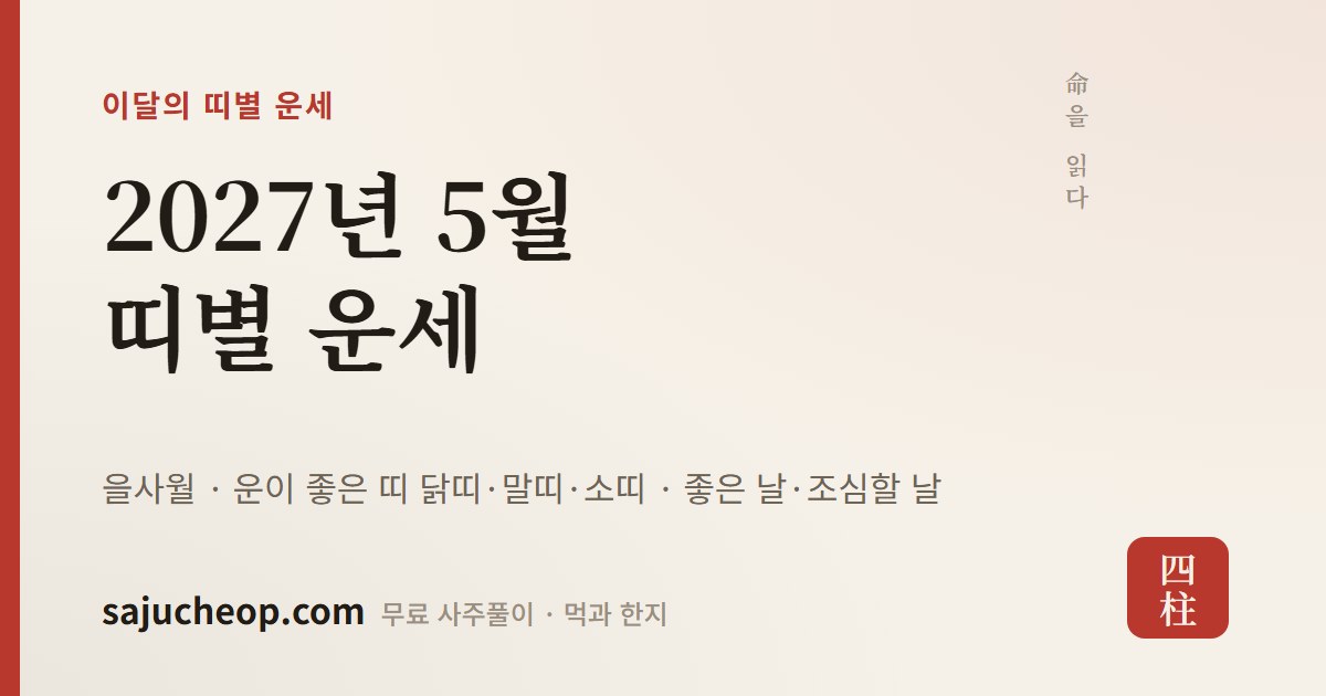 2027년 5월 띠별 운세 — 을사월, 12띠 점수와 좋은 날