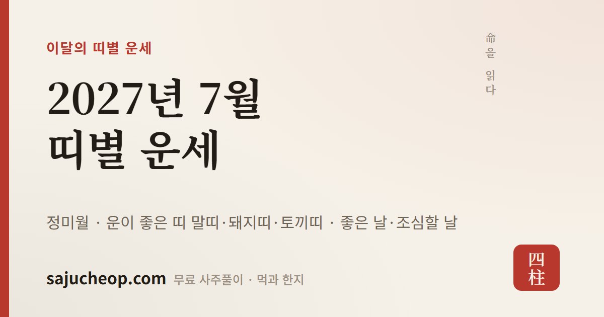 2027년 7월 띠별 운세 — 정미월, 12띠 점수와 좋은 날