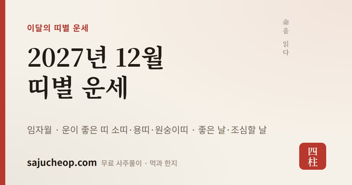 2027년 12월 띠별 운세 — 임자월, 12띠 점수와 좋은 날
