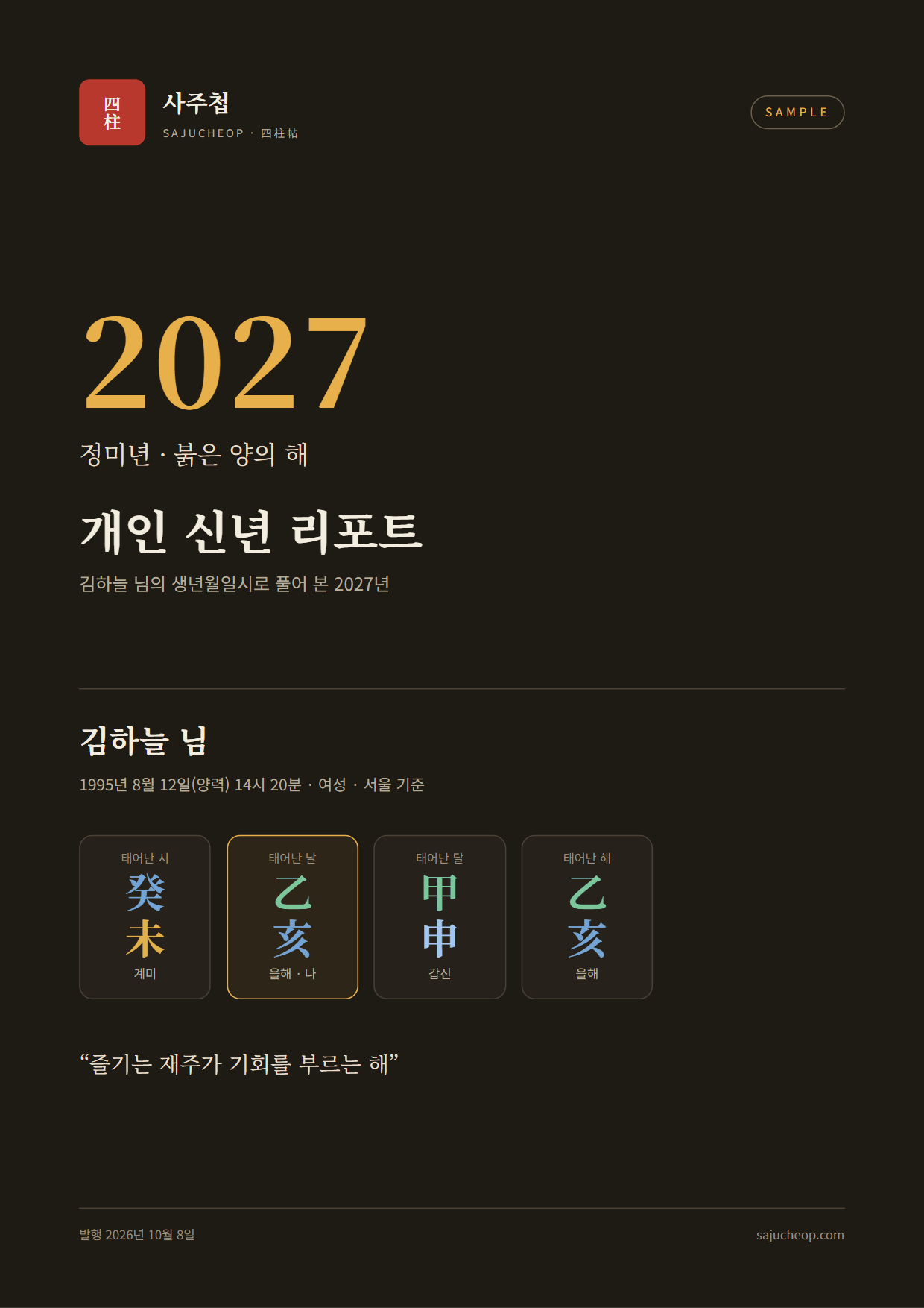 2027 개인 리포트 표지 (가상 인물 샘플)